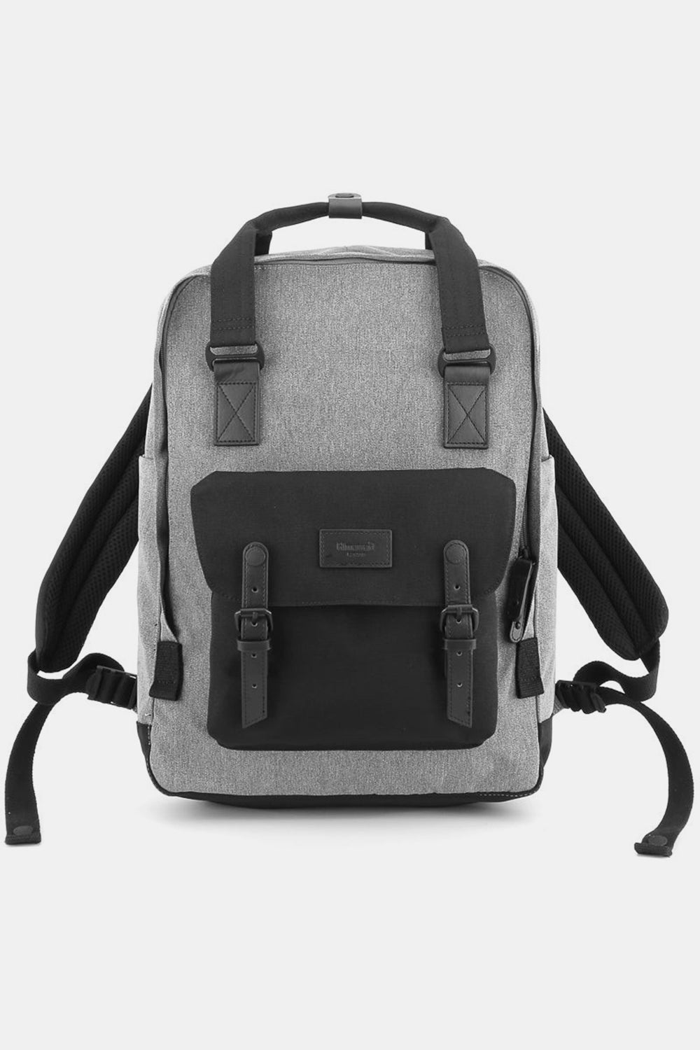 Himawari canvas backpack in gray with a black front pocket, featuring durable straps and a waterproof, versatile design.