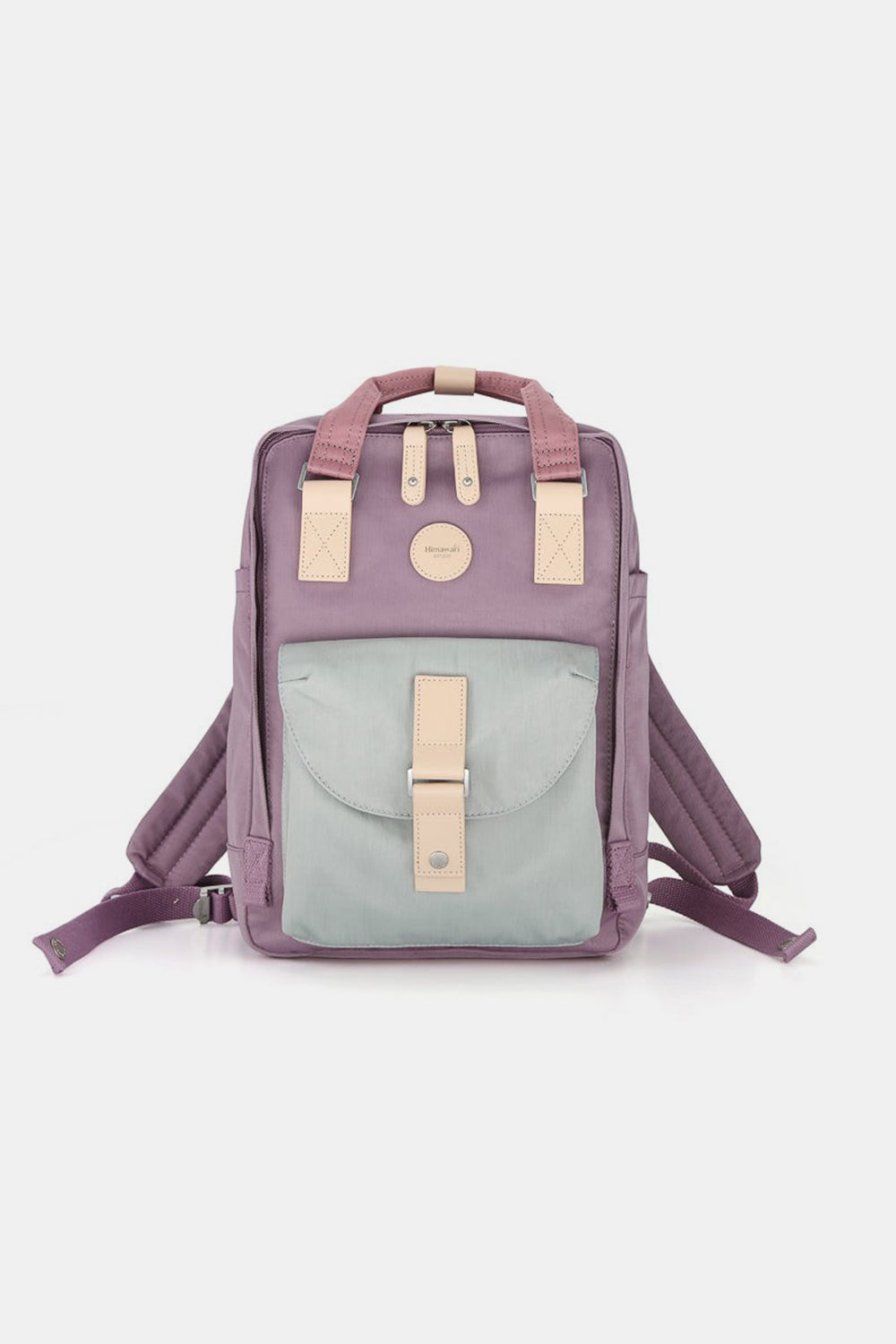 Himawari waterproof canvas backpack in purple and mint green with a modern design and padded laptop section for convenience.