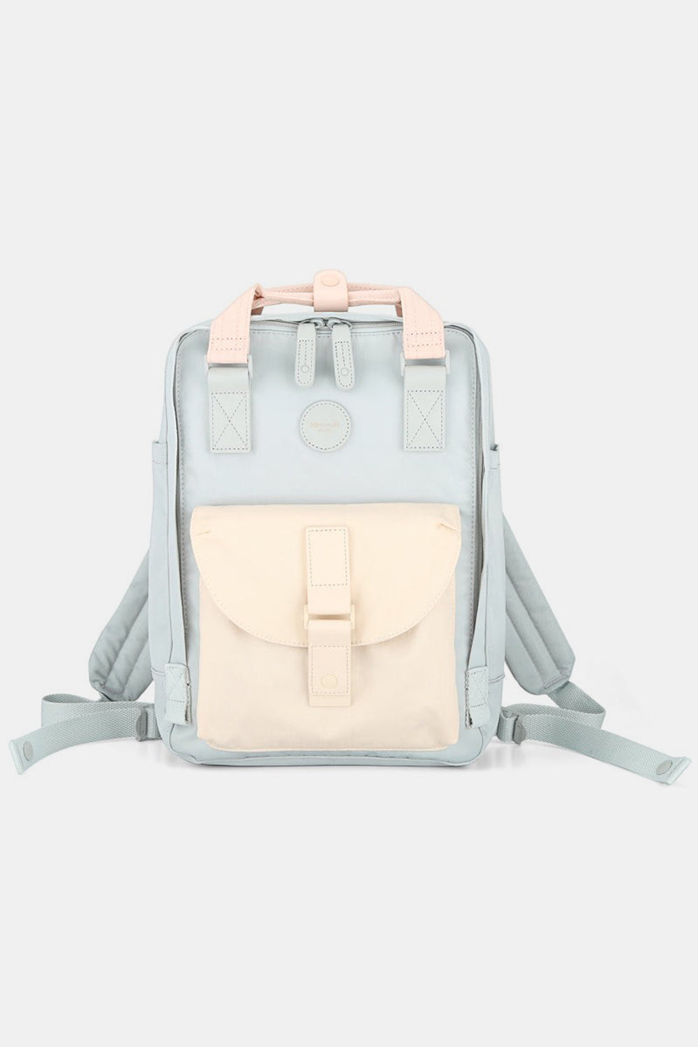 Himawari waterproof canvas backpack in light blue and beige with a stylish design and durable construction for versatile use.